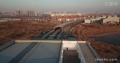 天津地铁列车城市空境航拍4K